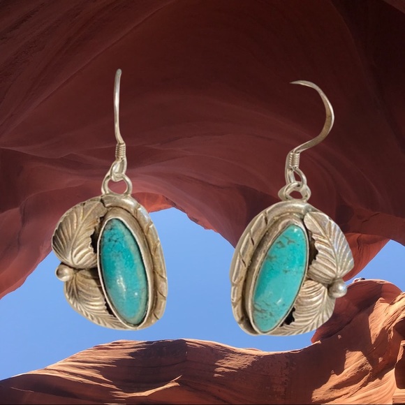 Navajo Richard Begay Turquoise Dangle Earrings - Picture 1 of 4